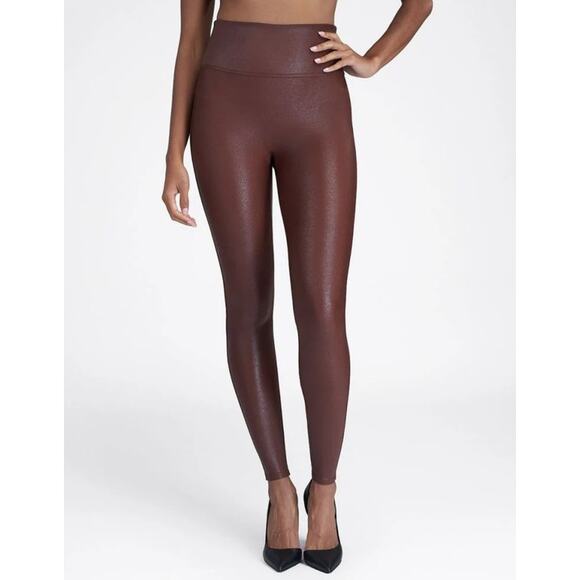 SPANX Mahogany Faux Leather Leggings Women's S - Picture 4 of 13